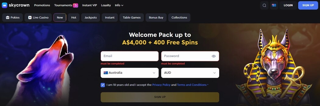 SkyCrown website design and functionality