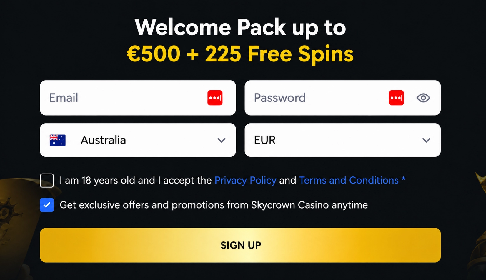 Sky Crown web platform login interface