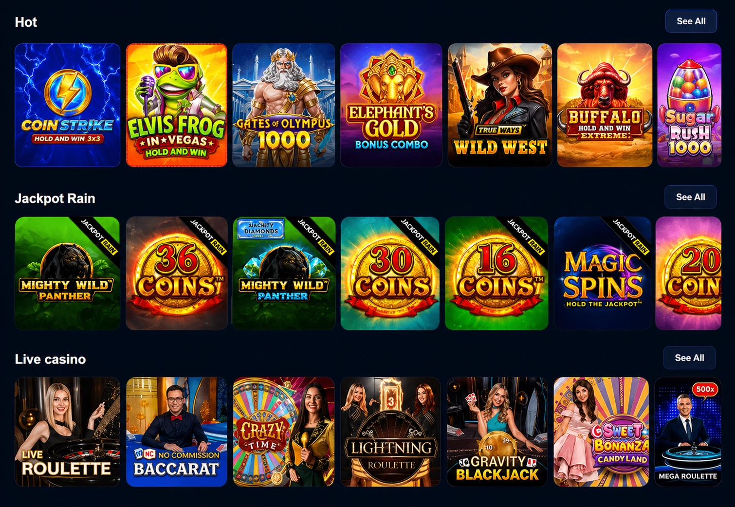Sky Crown game selection and features